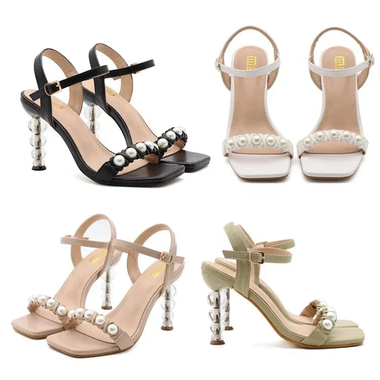 2022 Open Toe Square Head Rubber Pu Fashion Leather Trend Ankle T-Strap Female Ladies Slippers Summer Women Shoes Heeled Sandals