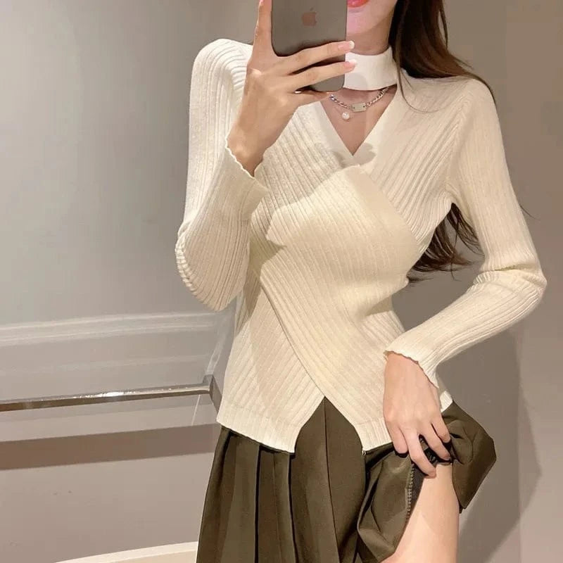 2023 autumn new arrival fashion high-quality slim-fit women's semi-high crewneck solid color halters knit base sweater