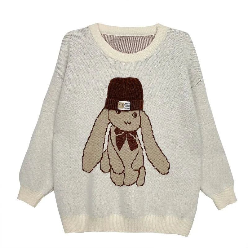 2023 Autumn New Arrival Fashionable Women New Arrival Crew Neck Long Sleeve Oversize Cartoon Rabbit Print Pullover Sweater