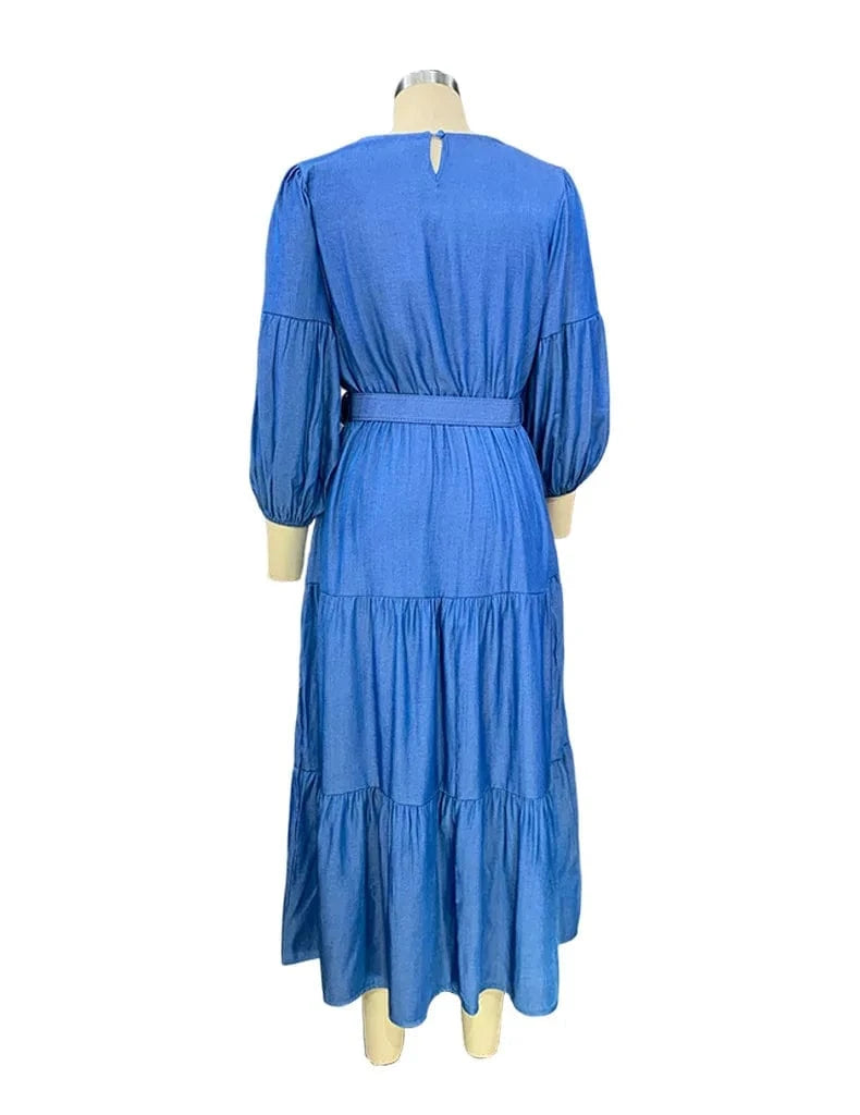 2023 Fall Summer New Women Jean Dresses Fashion Round Neck Denim Jean's Dresses for Ladies Pleated Swing Denim Dress