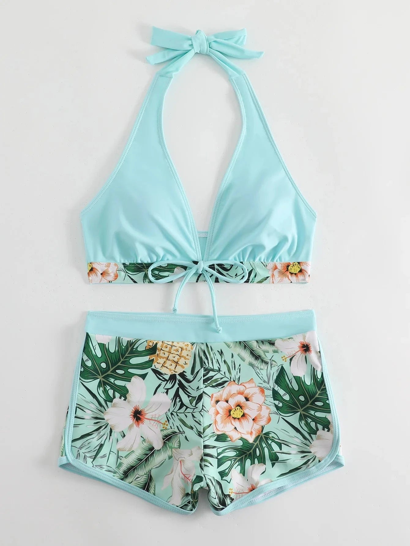 2023 Halter Bikini Set Short Swimsuit Women High Waist Swimwear Female Printed Bathers Swimming Bathing Swim Suit Beachwear