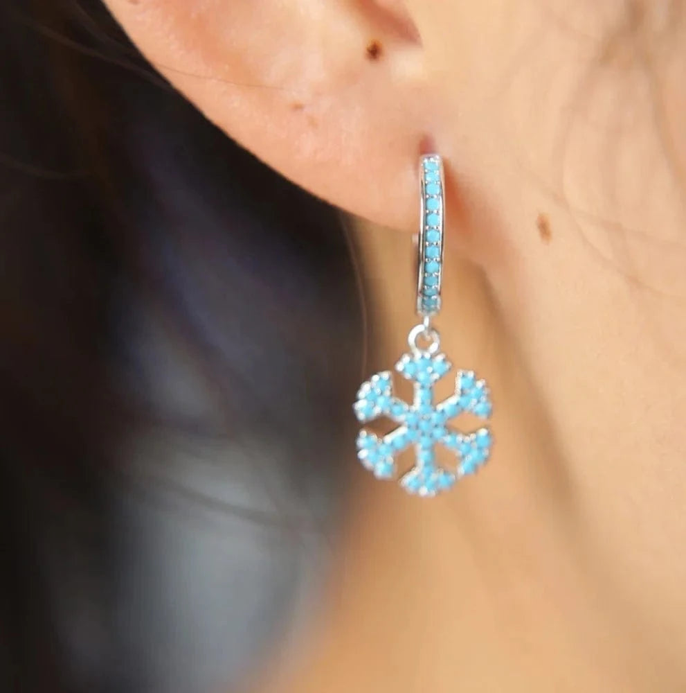 2023 high quality pave nano turquoise snowflake dangle Huggie hoop earring Christmas gift fashion women jewelry