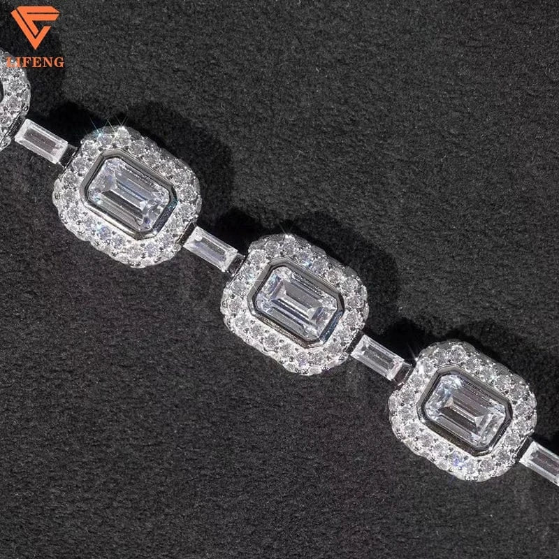 2023 New Arrival Fashion Jewelry 8mm Full Emerald&Round Cut Diamond S925 Tennis Chain Iced Out VVS Moissanite Bracelet
