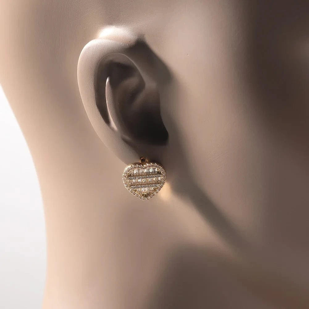 2023 new arrivals ear jewelry brass silver micro paved cubic zirconia diamond love icy baguette heart earrings studs