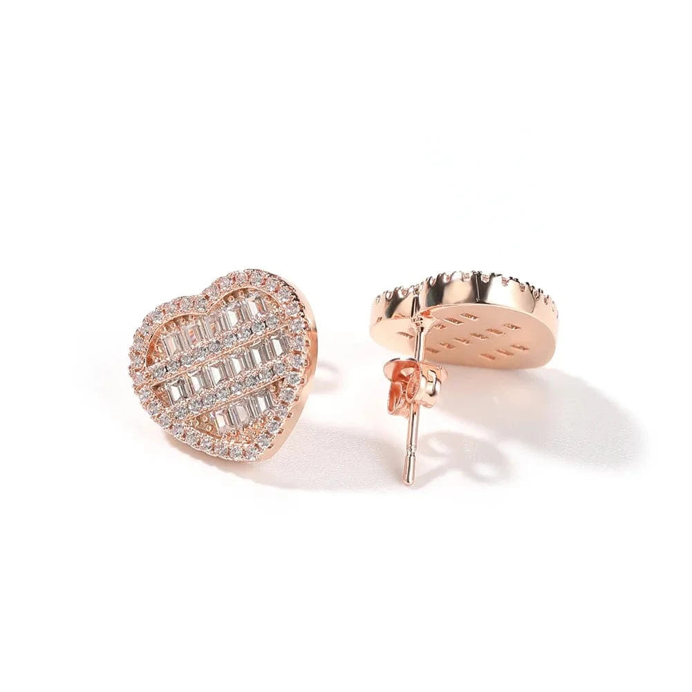 2023 new arrivals ear jewelry brass silver micro paved cubic zirconia diamond love icy baguette heart earrings studs