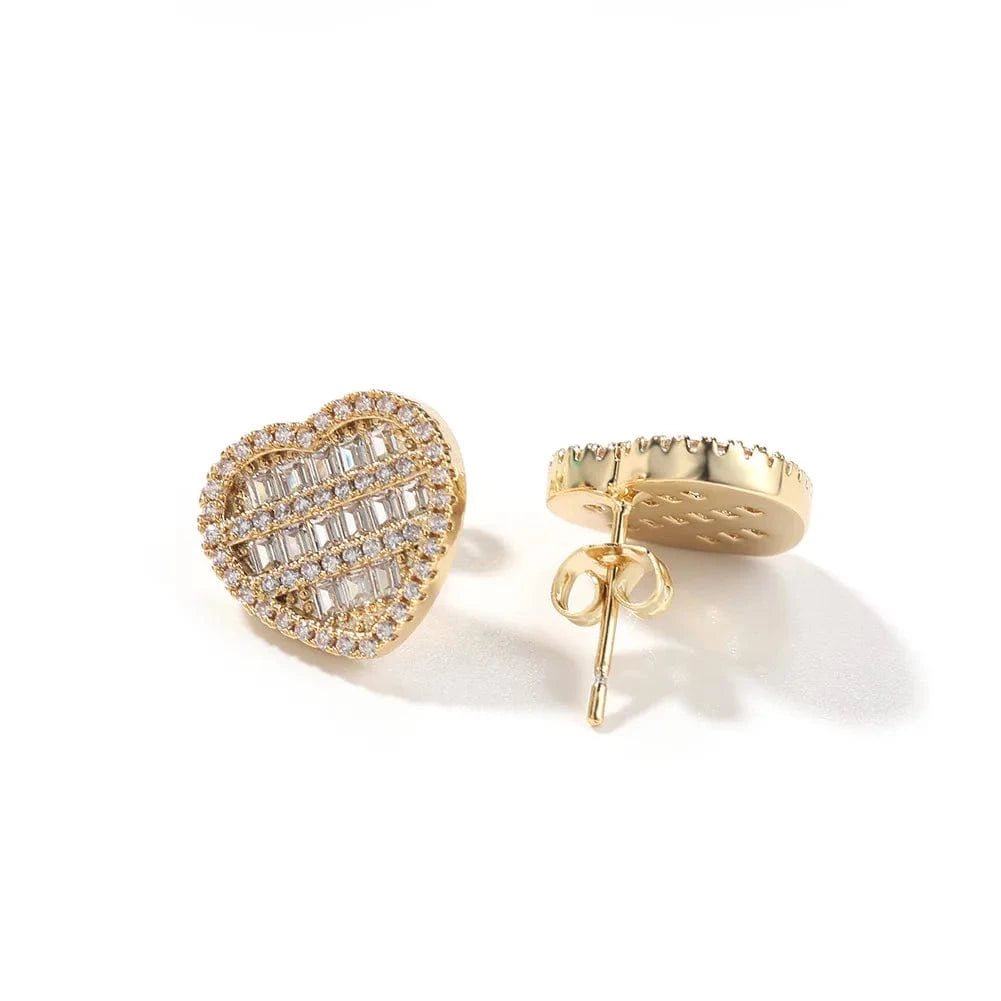 2023 new arrivals ear jewelry brass silver micro paved cubic zirconia diamond love icy baguette heart earrings studs