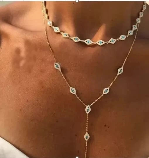 2023 New Arrived Bling Silver Gold Plated Fashion Women Jewelry 5A CZ Lariat Y Evil Eye Long Chain Necklace