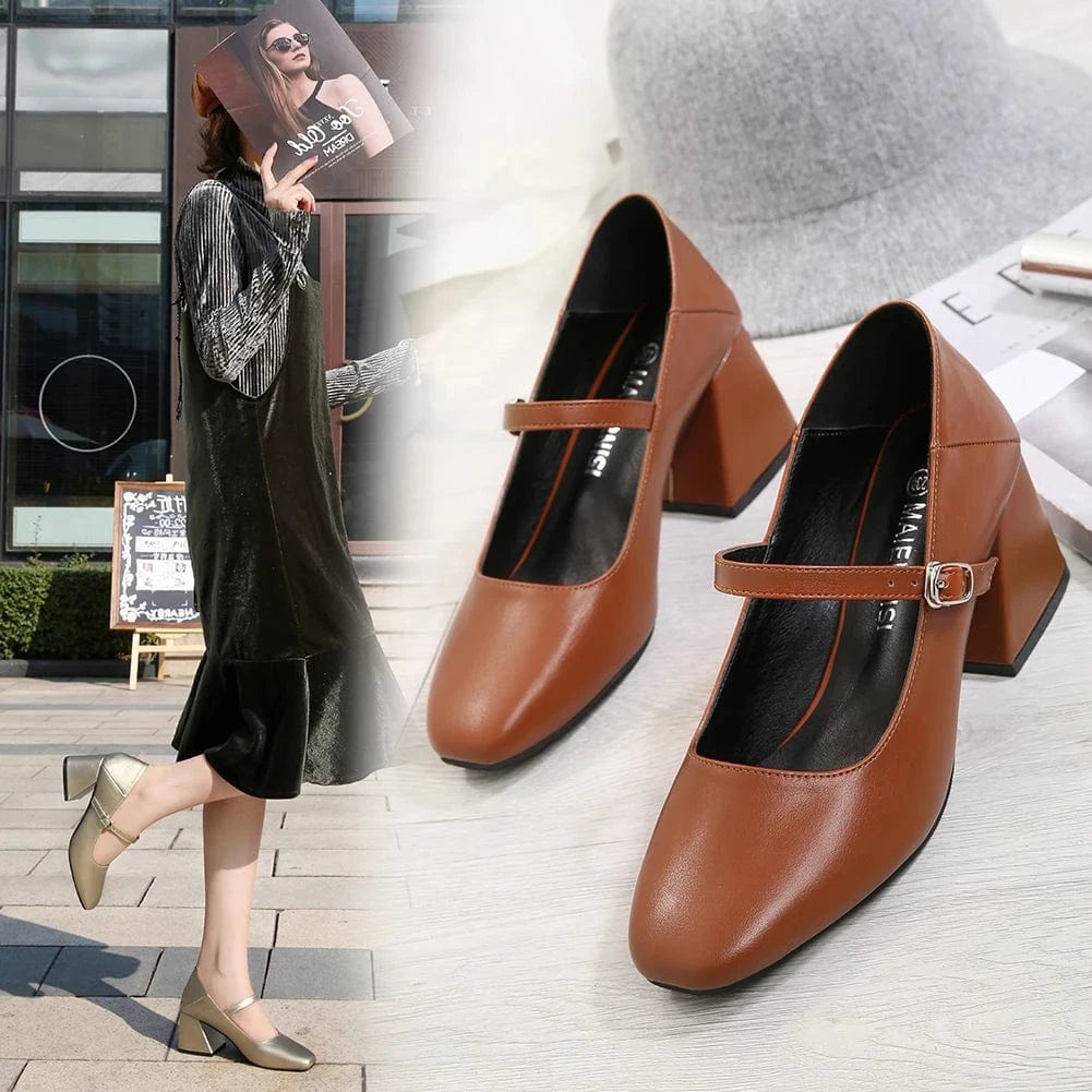 2023 new design shoes women hot selling fashion Mary Jane pump shoes women wholesale price square heel pump shoes