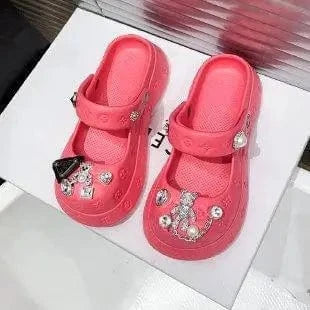 2023 New Fashion Cartoon Decorative Women's Shoes with Hole Shoes Thick Sole Mary Jane Slippers
