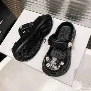 2023 New Fashion Cartoon Decorative Women's Shoes with Hole Shoes Thick Sole Mary Jane Slippers
