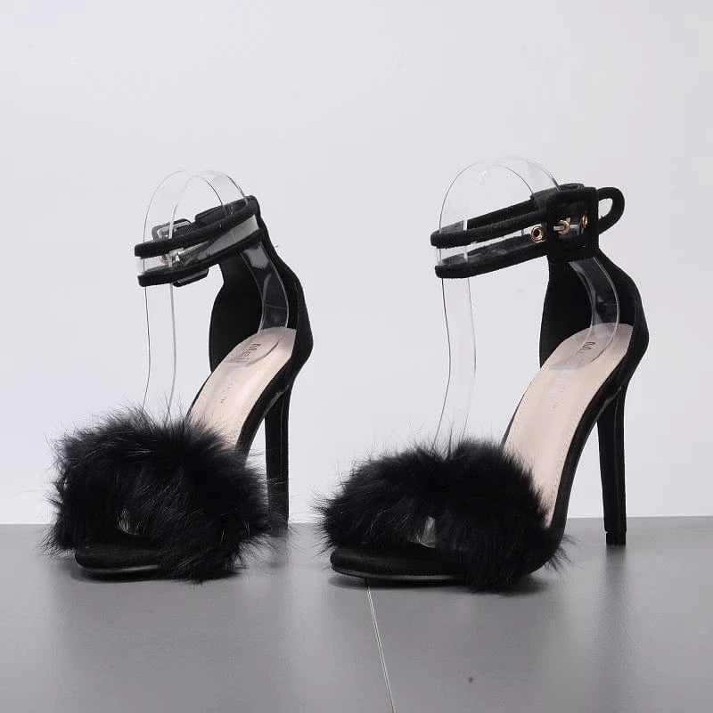 2023 New Fashion Sandales Pour Femmes High Quality Snakeskin High Heels Faux Fur Women Sandals with Size 42