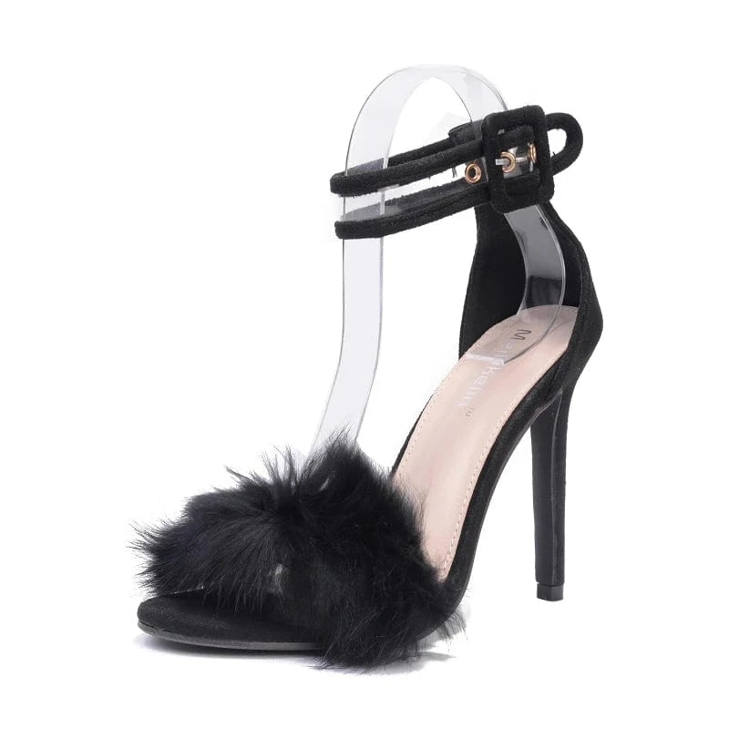 2023 New Fashion Sandales Pour Femmes High Quality Snakeskin High Heels Faux Fur Women Sandals with Size 42