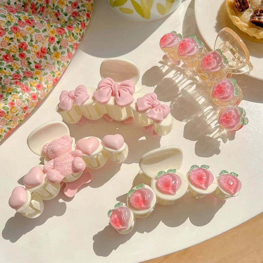 2023 Spring Korean Fashion Hair Accessories Bowknot Big Hair Clamp Pink Cute Honey Peach Hair Claw Clips For Woman Girls