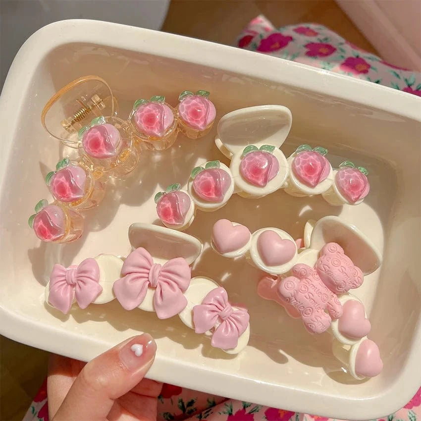 2023 Spring Korean Fashion Hair Accessories Bowknot Big Hair Clamp Pink Cute Honey Peach Hair Claw Clips For Woman Girls