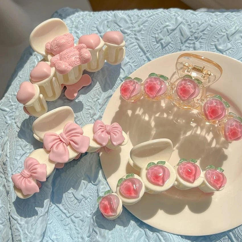 2023 Spring Korean Fashion Hair Accessories Bowknot Big Hair Clamp Pink Cute Honey Peach Hair Claw Clips For Woman Girls