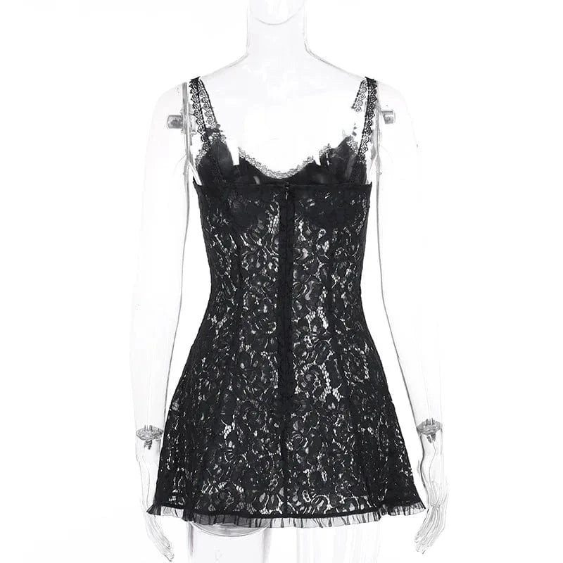 2023 stretch lace women spaghetti strap mini dresses summer 2024 new arrivals sexy clothing outfit for woman lace dress design