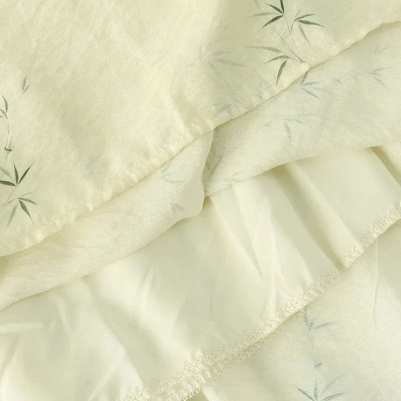 2023 Summer A-line Skirts for Women Floral Printed Vintage Elegant Sashes Long Mid-Calf Pleated Skirt Ladies Sweet Fashion Jupes