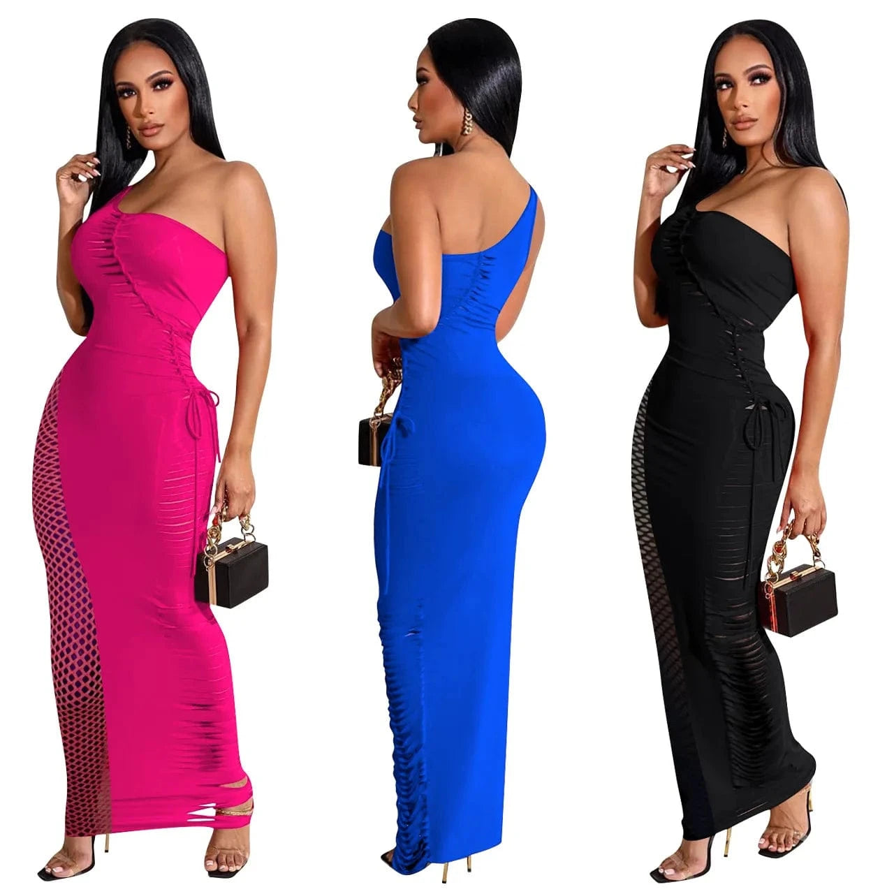 2023 Summer Black Y2k Cut Out Long Dress Hollow Sexy Bodycon Dress Women's Clothing