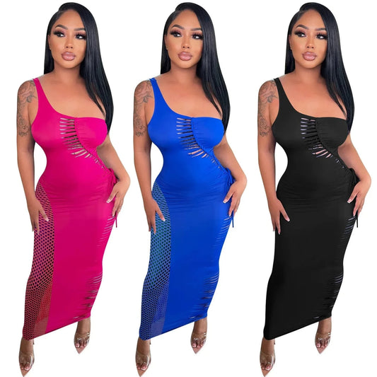2023 Summer Black Y2k Cut Out Long Dress Hollow Sexy Bodycon Dress Women's Clothing