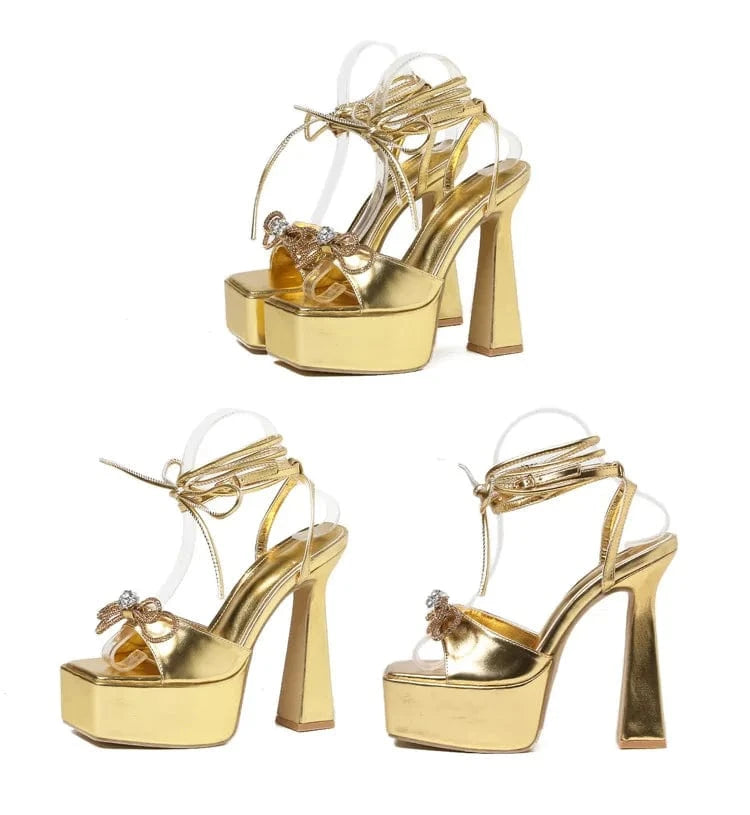 2023 Summer Platform Sandals Sexy Logo Fashion Design Sexy Lady High Heels Bowknot Plus Size Women Sandals Wholesale