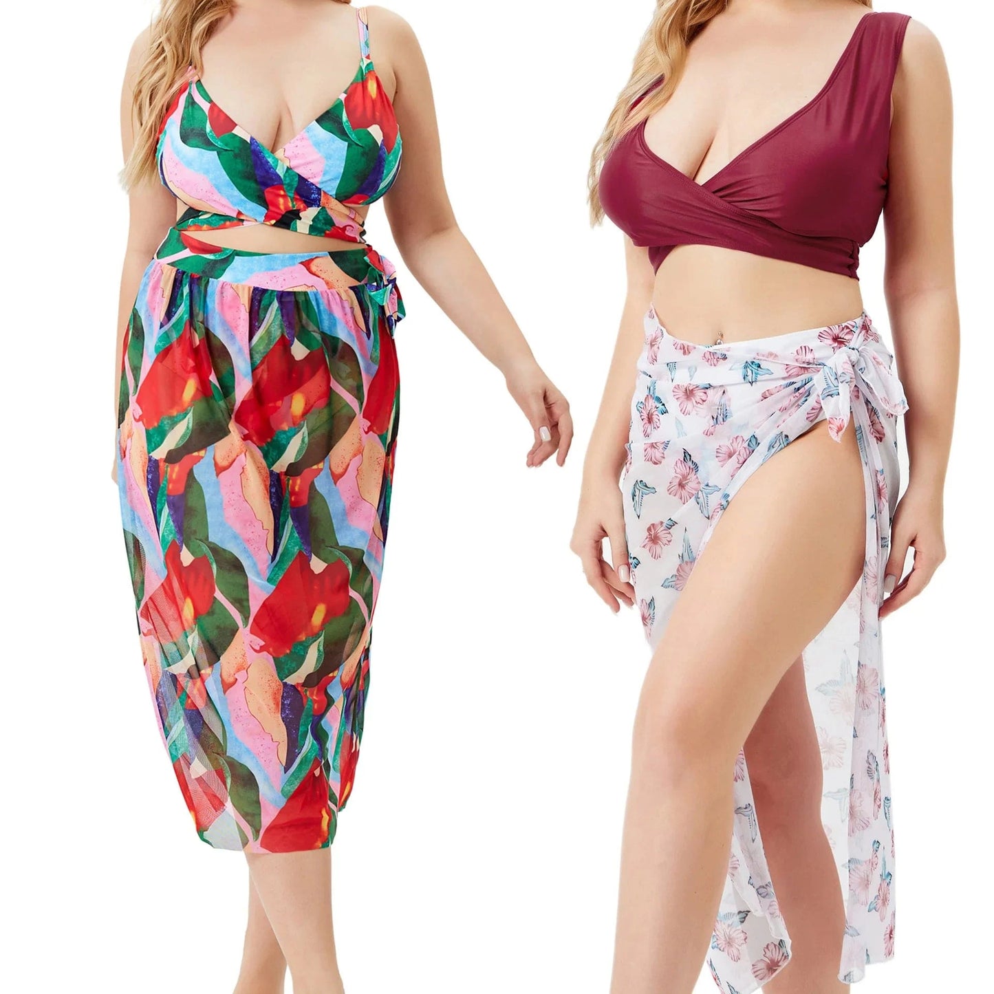 2023 Wholesale Three Piece xxxxl Plus Size Bikini Floral Print Large Swimwear and Beach Cover Up Sexy Big Swimsuits for Women