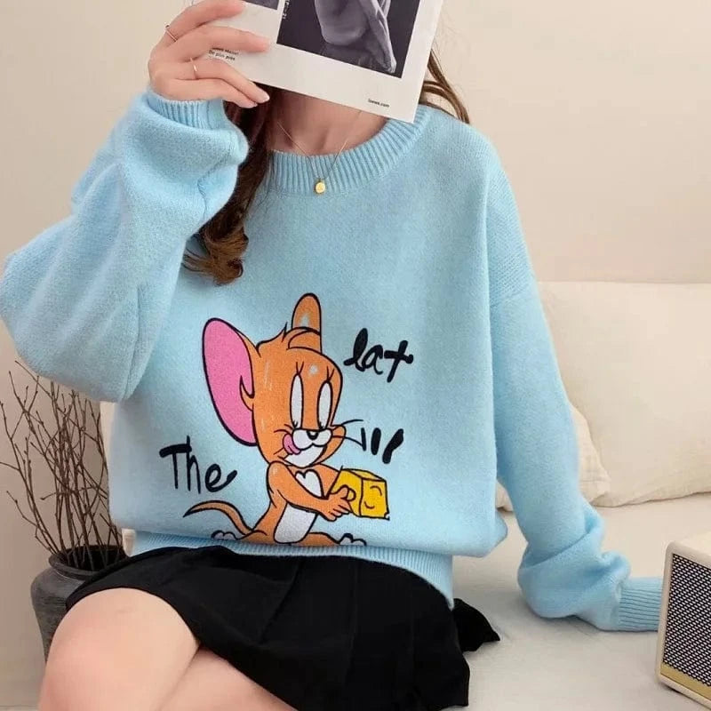 2023 winter fashion ladies new arrival crew-neck printed long-sleeved plus size cartoon pullover sweater