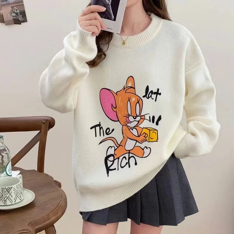 2023 winter fashion ladies new arrival crew-neck printed long-sleeved plus size cartoon pullover sweater