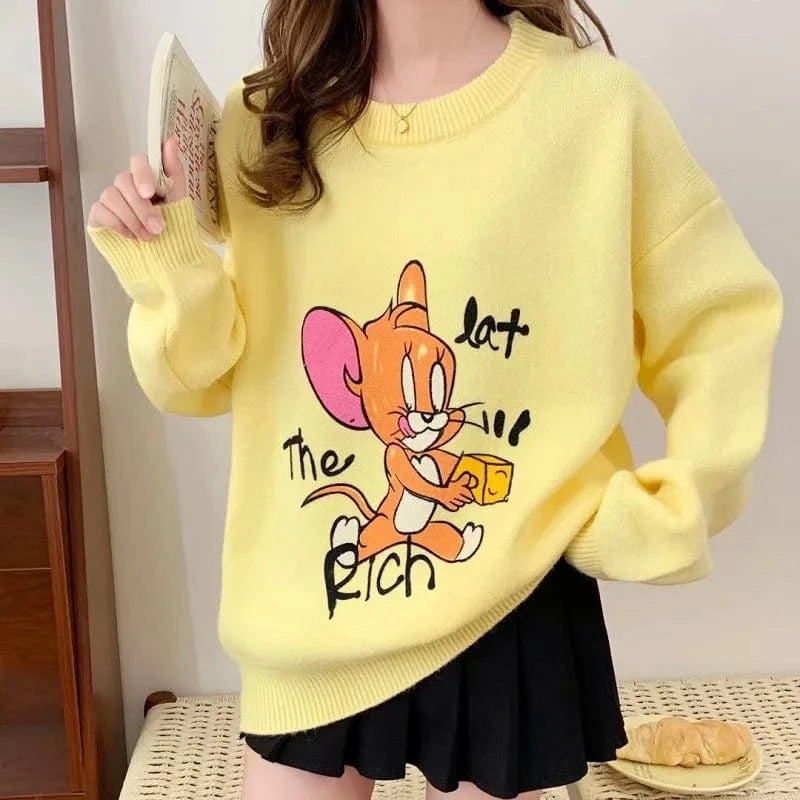 2023 winter fashion ladies new arrival crew-neck printed long-sleeved plus size cartoon pullover sweater