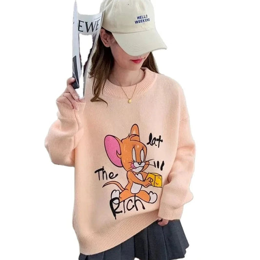 2023 winter fashion ladies new arrival crew-neck printed long-sleeved plus size cartoon pullover sweater