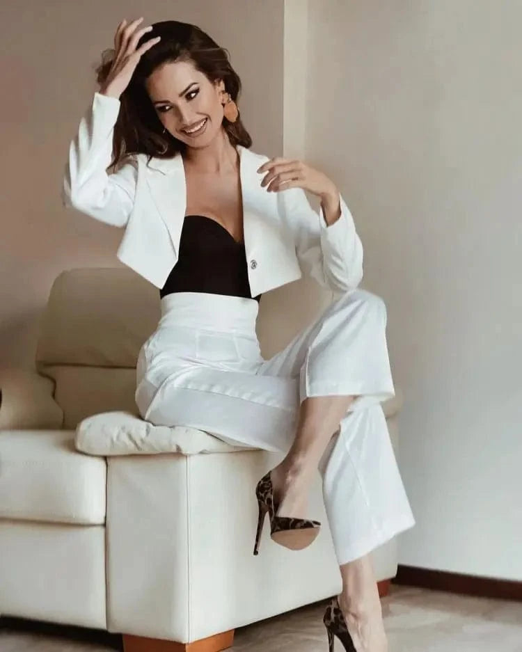 2023 woman fall solid long sleeve sexy crop top and pants women elegant formal office suits blazers wear 2 piece sets for ladies