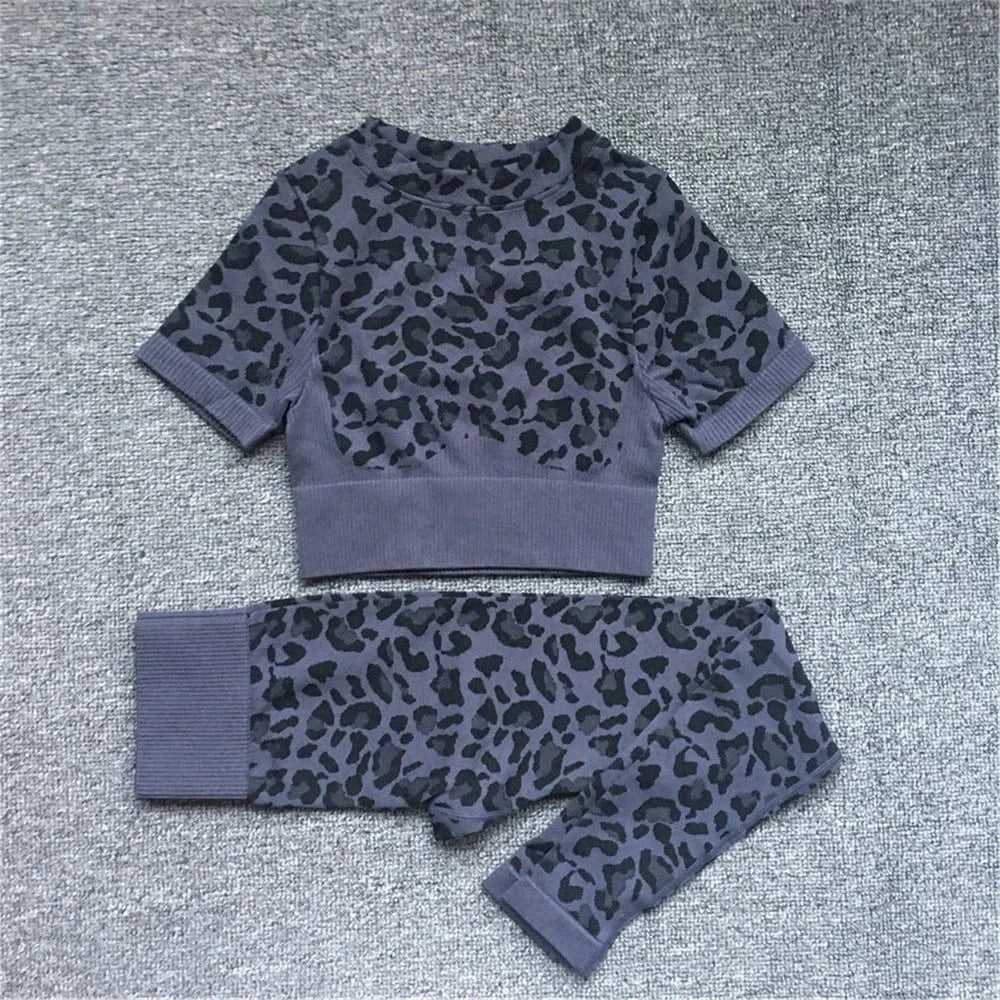 2023 Women Fashion Sexy Leopard Printed 2 PCS Yoga Set Gym Shockproof Sports Bras Sport Leggings Running Work Out Training Suit