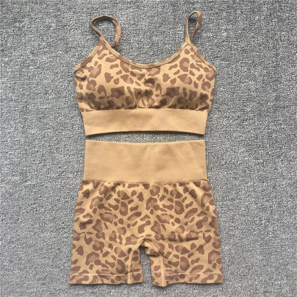 2023 Women Fashion Sexy Leopard Printed 2 PCS Yoga Set Gym Shockproof Sports Bras Sport Leggings Running Work Out Training Suit