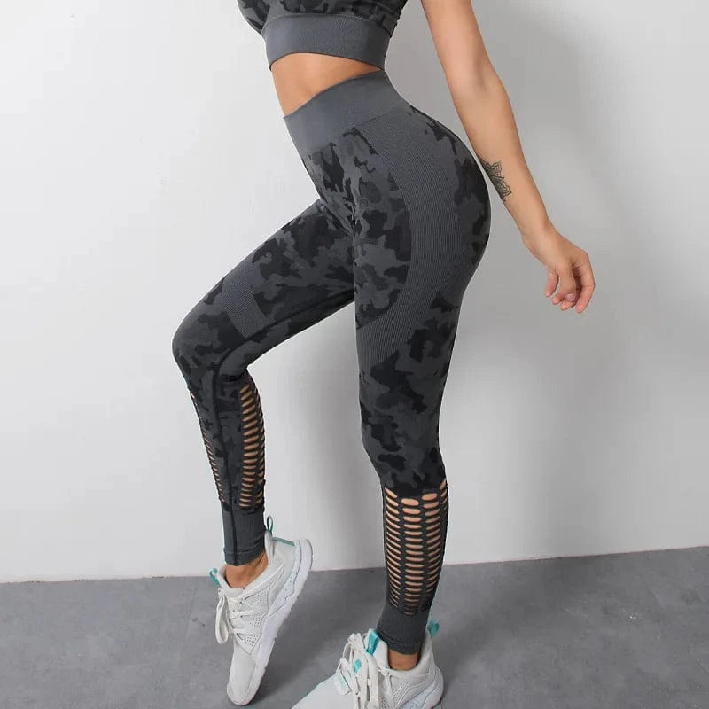 2024 4 Pieces Camouflage Breathable Mesh Gym Clothing Women Activewear Sports Fitness Seamless Yoga Sets