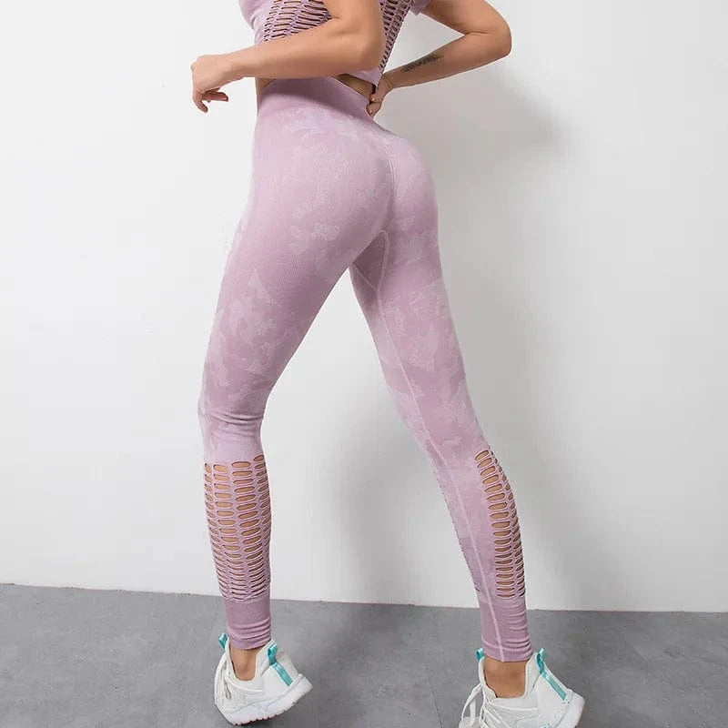 2024 4 Pieces Camouflage Breathable Mesh Gym Clothing Women Activewear Sports Fitness Seamless Yoga Sets