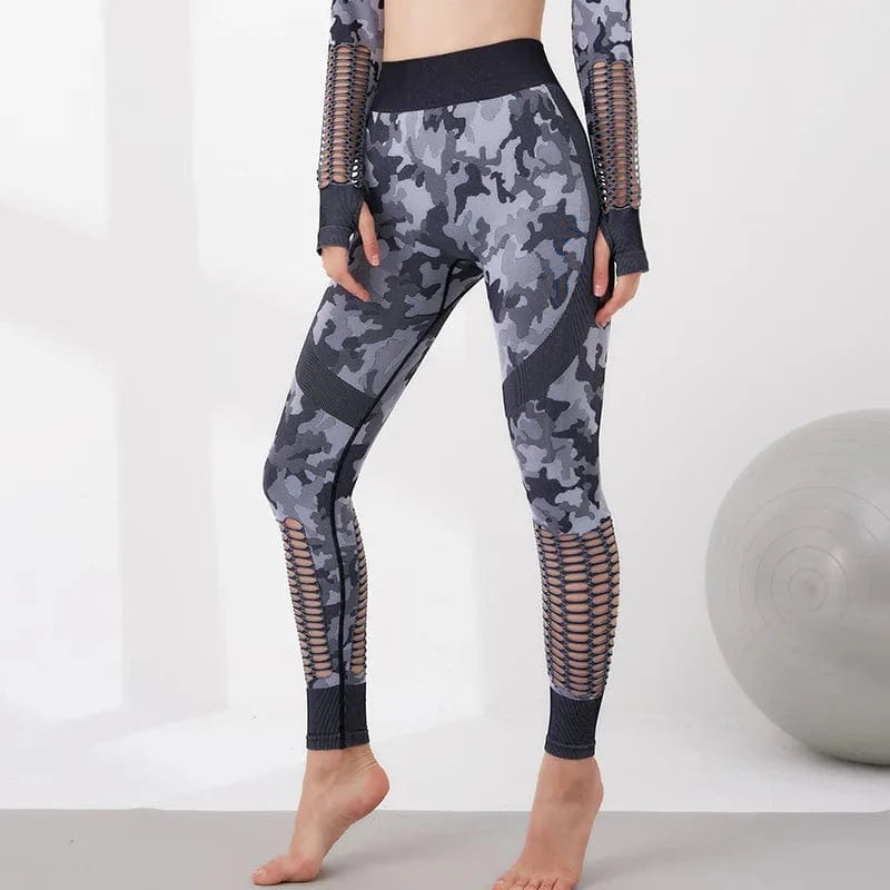 2024 4 Pieces Camouflage Breathable Mesh Gym Clothing Women Activewear Sports Fitness Seamless Yoga Sets