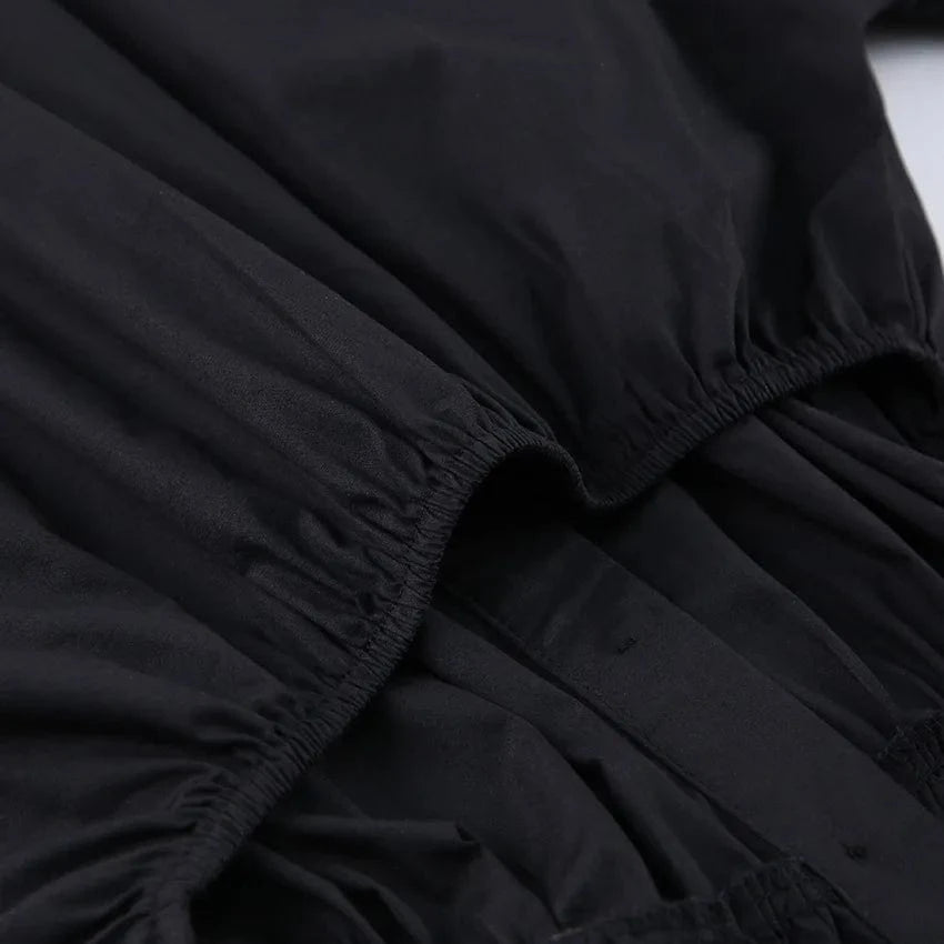 2024 All Day Fashion Office Dresses Elegant Casual Cut-Out Waist Long Sleeve Shirt Women Cotton Black Dress