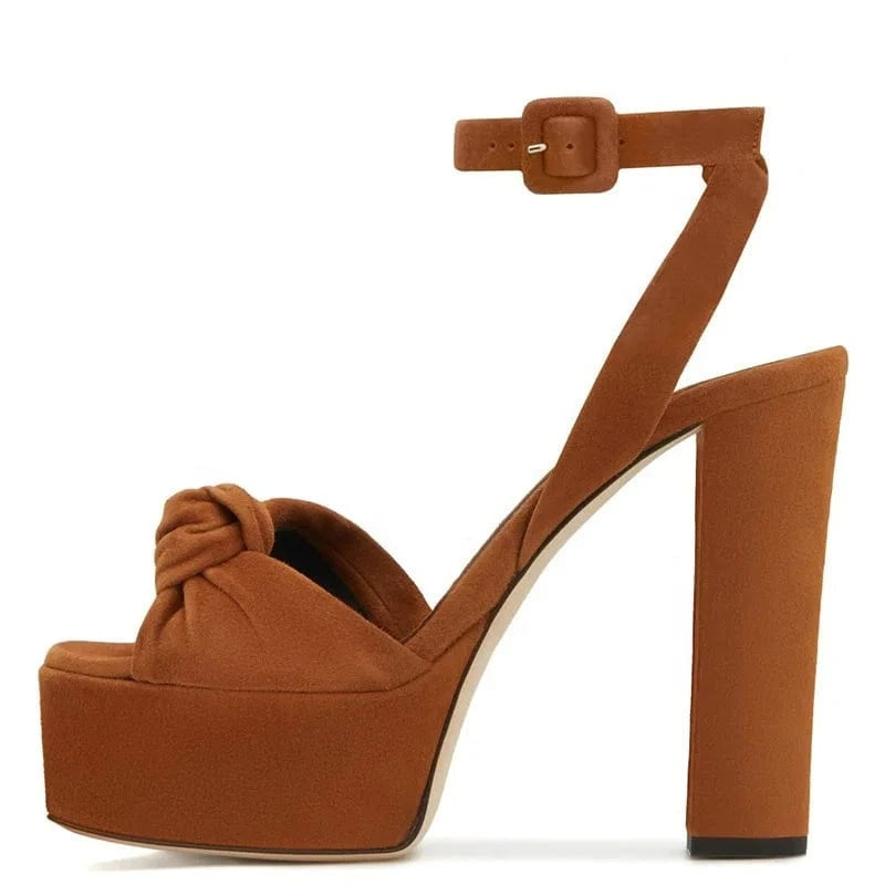 2024 Ankle Strap Woman Knotted High Heels Chunky Heel Platform Sandals