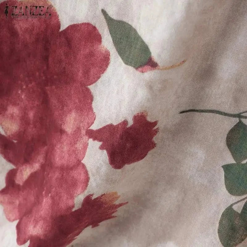 2024 Autumn 3/4 Puff Sleeve Tees ZANZEA Women Round Neck Tops Vintage Ethnic Style T Shirt Holiday Floral Printed Smock Blouse