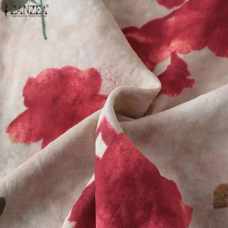 2024 Autumn 3/4 Puff Sleeve Tees ZANZEA Women Round Neck Tops Vintage Ethnic Style T Shirt Holiday Floral Printed Smock Blouse