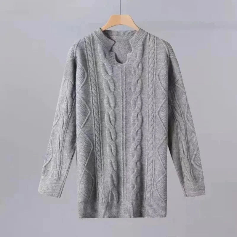 2024 Autumn and winter high-quality best-selling V-neck long sleeve loose thick fashion women's knitted long pullover sweater