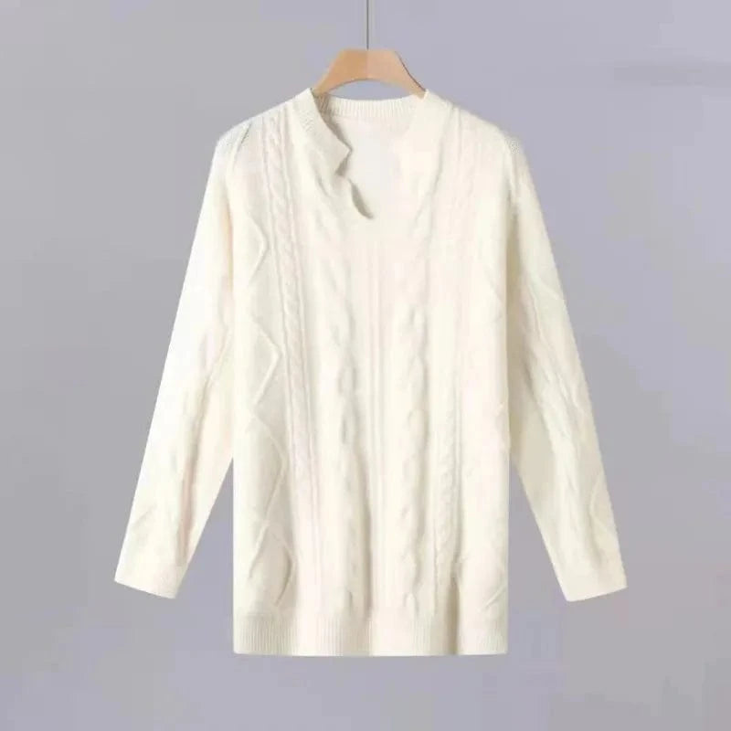 2024 Autumn and winter high-quality best-selling V-neck long sleeve loose thick fashion women's knitted long pullover sweater