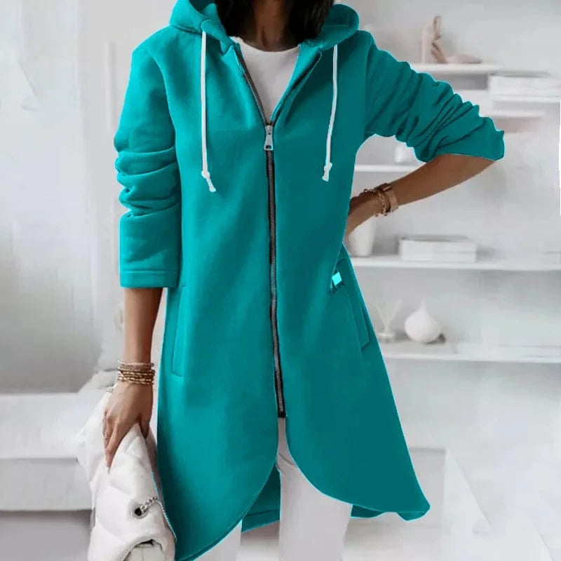 2024 autumn and winter new personalized Street sweater zipper double pocket hooded long sleeve Plush women's coats