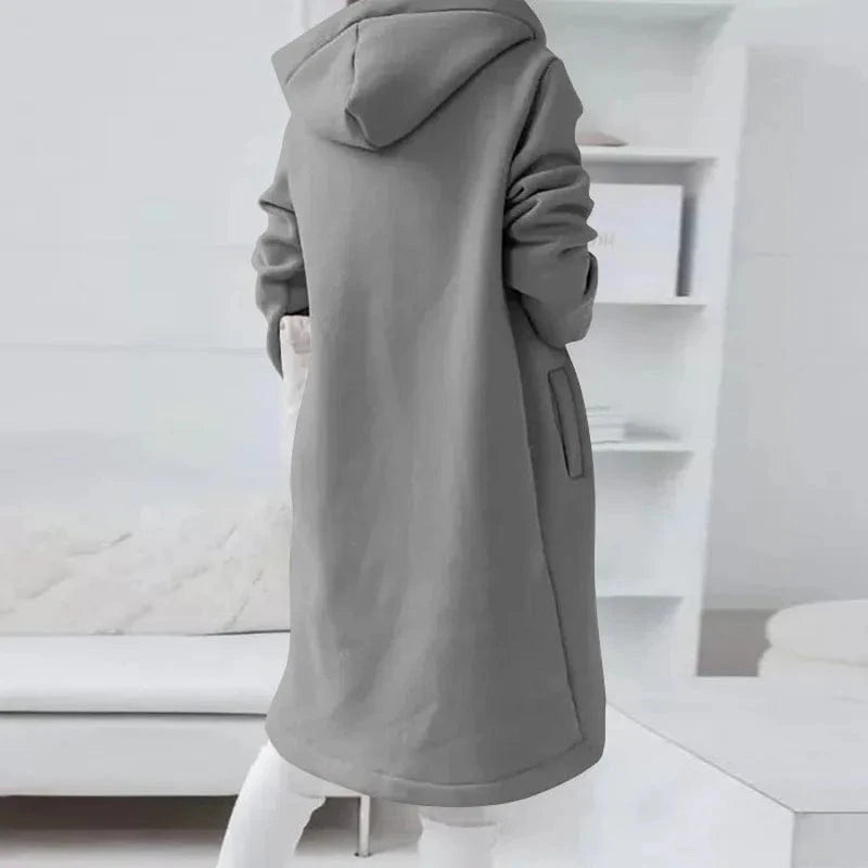 2024 autumn and winter new personalized Street sweater zipper double pocket hooded long sleeve Plush women's coats