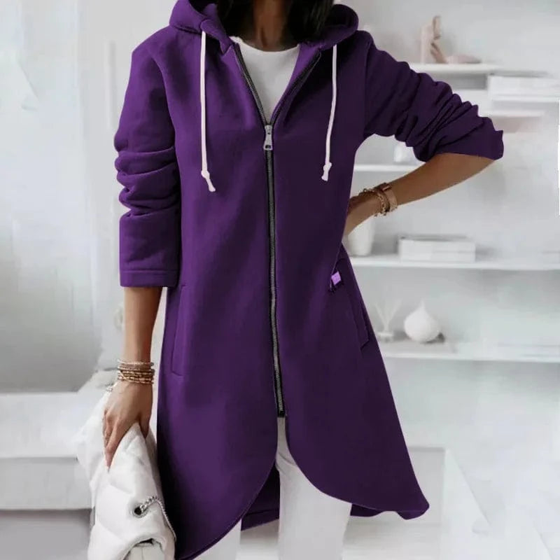2024 autumn and winter new personalized Street sweater zipper double pocket hooded long sleeve Plush women's coats