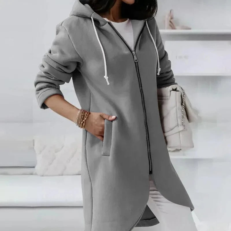 2024 autumn and winter new personalized Street sweater zipper double pocket hooded long sleeve Plush women's coats