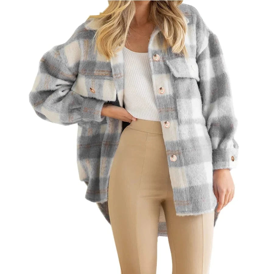 2024 Autumn and Winter New Women's Clothing Europe and the United States Trend Checkered Mohair Coat Wool Thick Coat