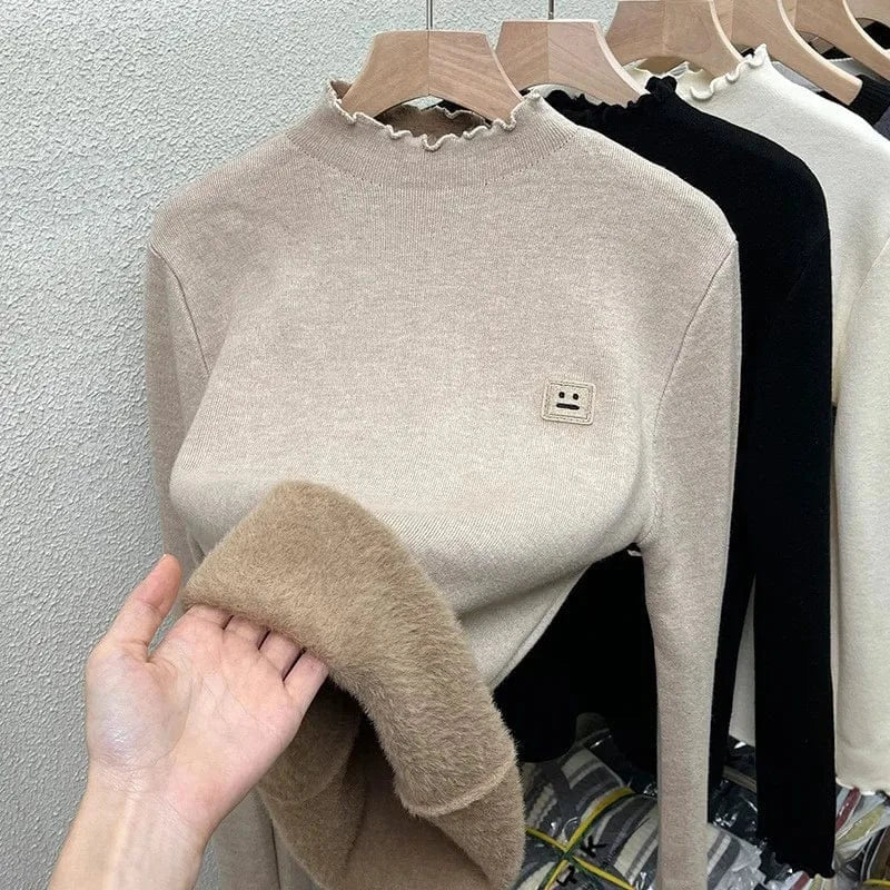 2024 autumn best-selling high-quality fashion women's solid color o collar long sleeve and fleece loose knit sweater