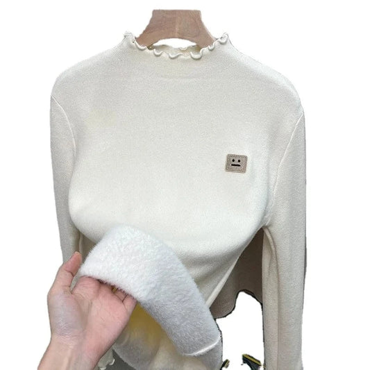 2024 autumn best-selling high-quality fashion women's solid color o collar long sleeve and fleece loose knit sweater