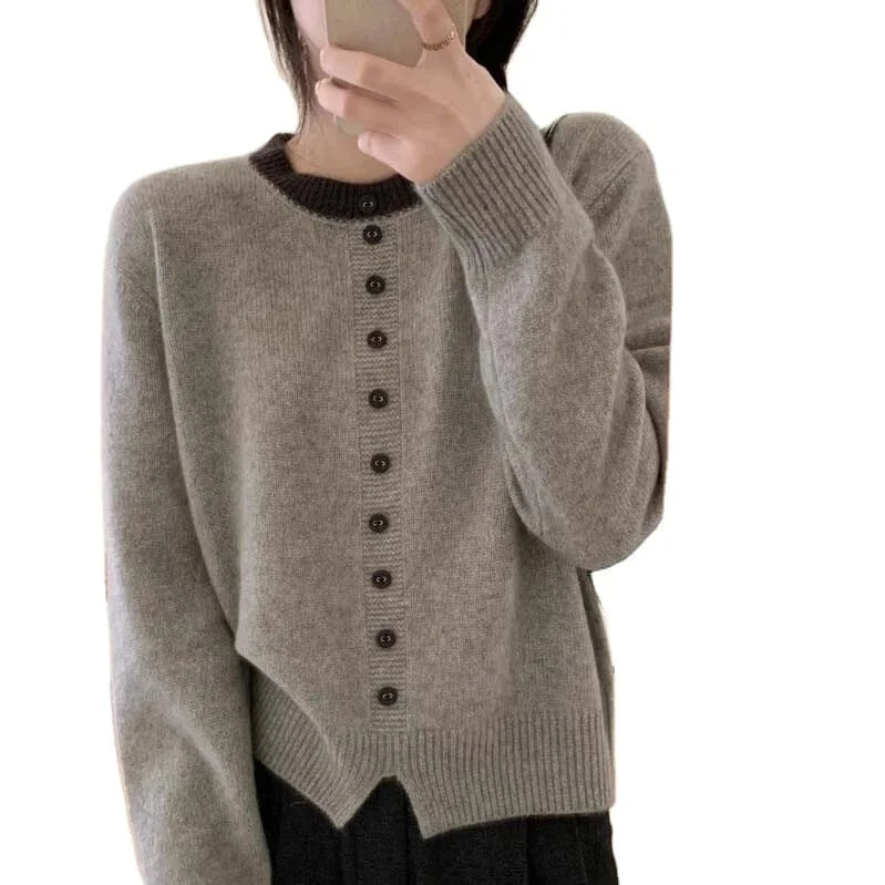 2024 autumn best-selling new arrival crew-neck solid color button design loose long-sleeved fashion women's knitted sweater