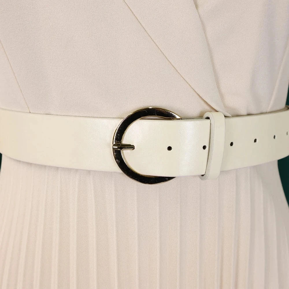 2024 Autumn Fashion Women Elegant Pleated Dress Suit Collar Long Sleeve Belt African Dresses Office Lady Pleat Church Dress